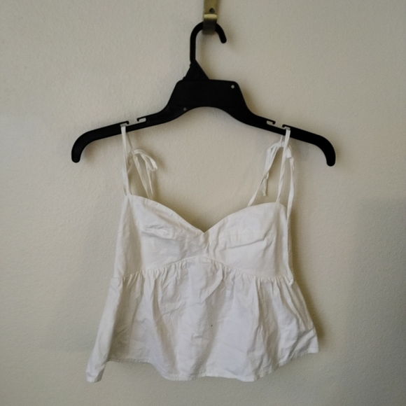 Reformation White Smocked Tie Strap Smocked Cropped Babydoll Marla Tank Top - Picture 2 of 6